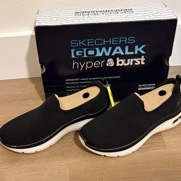 Skechers Black Go Walk Hyper Burst Slip-Ons - Picture 1 of 4